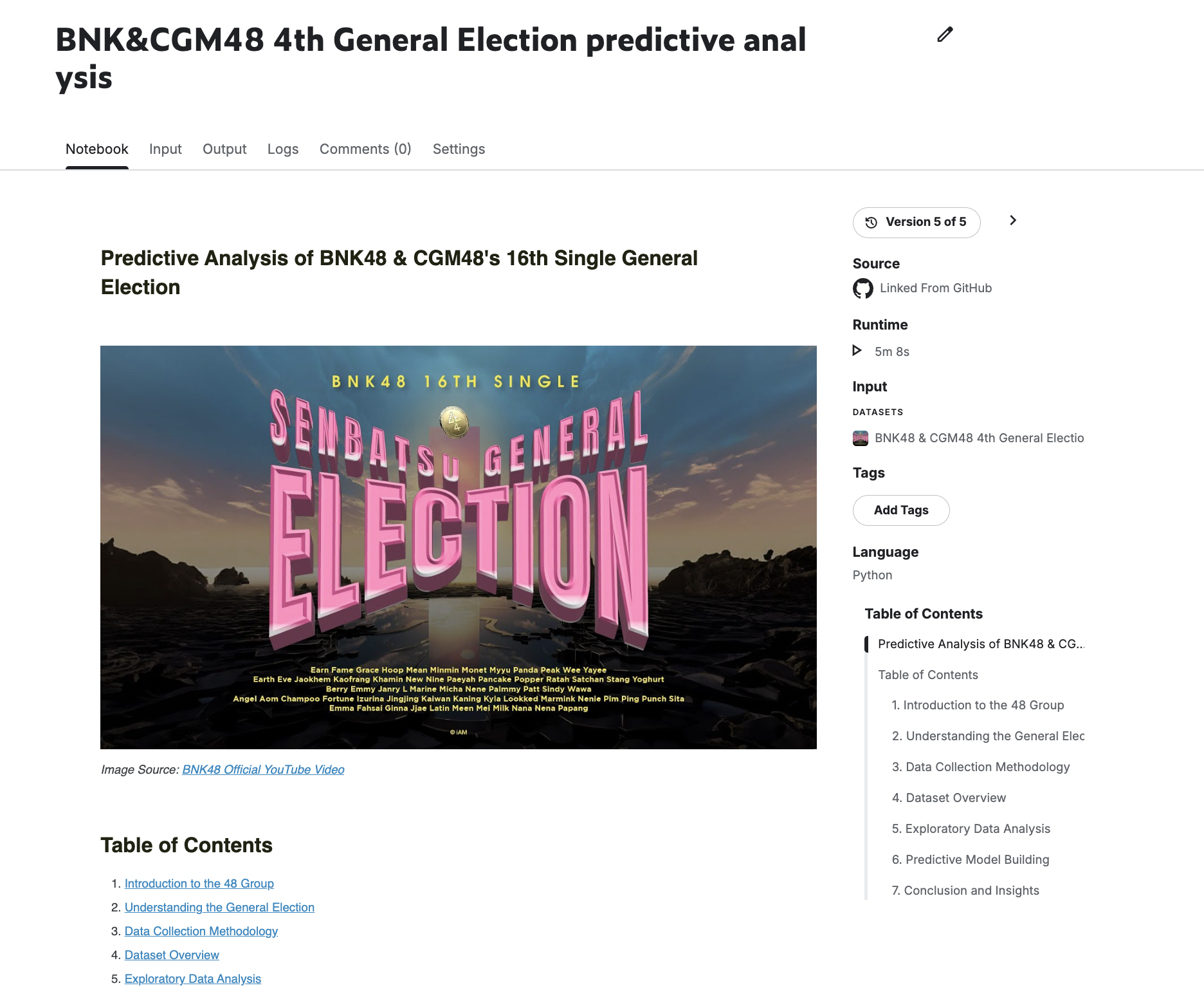 BNK/CGM48 election predictive analysis Kaggle notebook preview