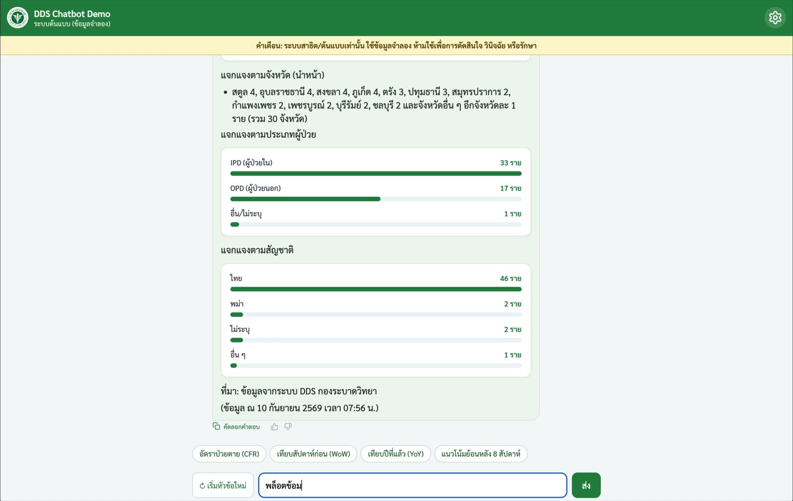 DDS Chatbot: Thai disease-surveillance assistant