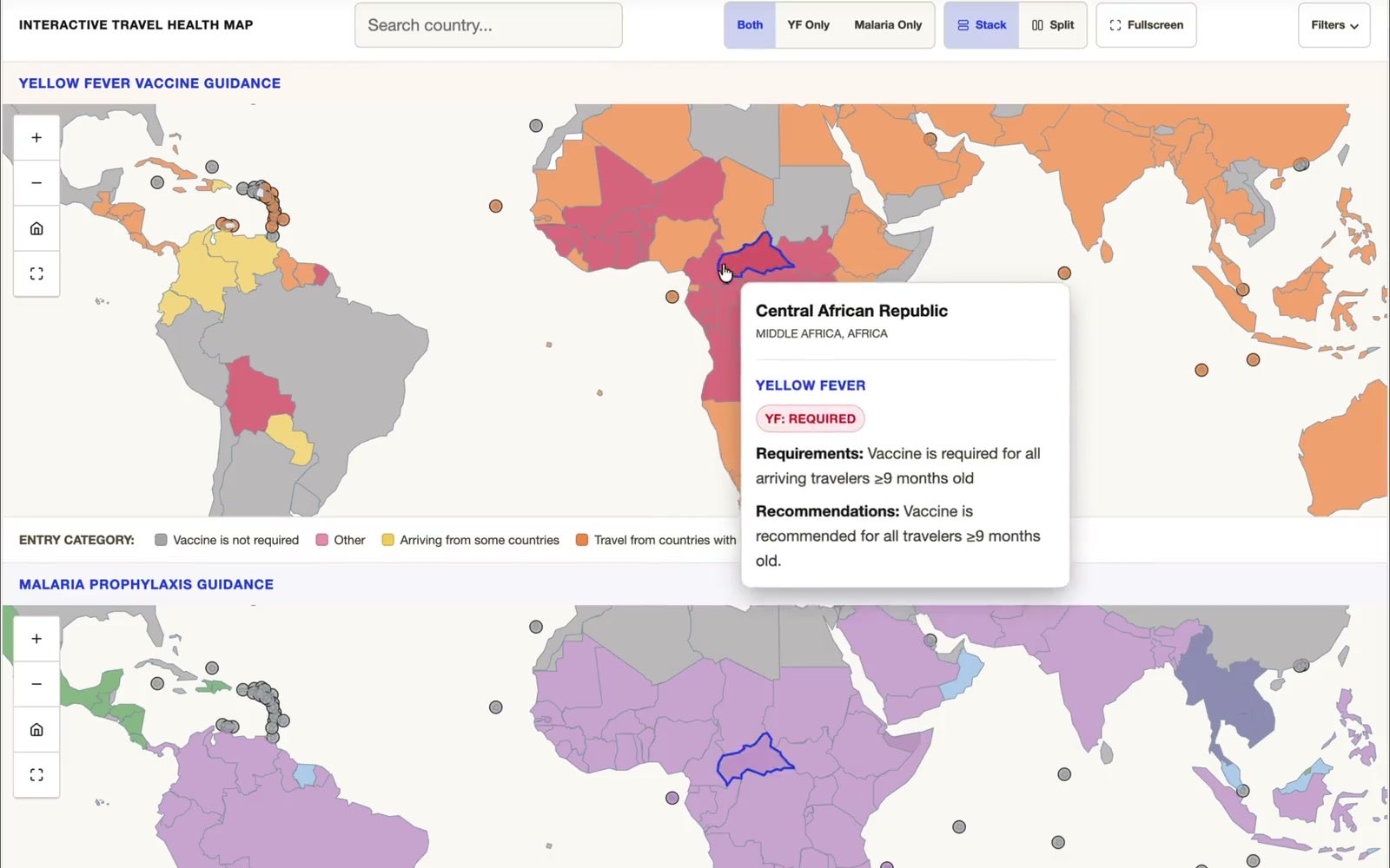 Yellow fever and malaria prevention dashboard